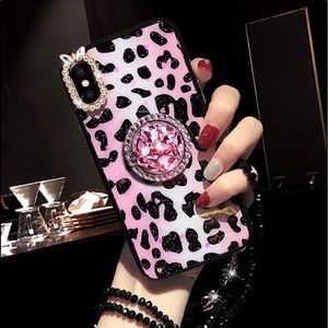 Leopard Pattern Bling Ring Bracket iPhone Case